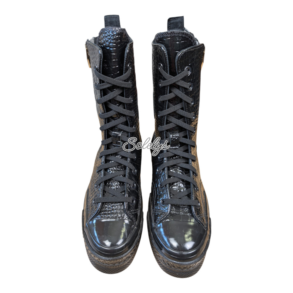 Converse Chuck 70 Plus XHI Calf High Platform Black Croc Custom Laced Sneaker 7 - Picture 2 of 10